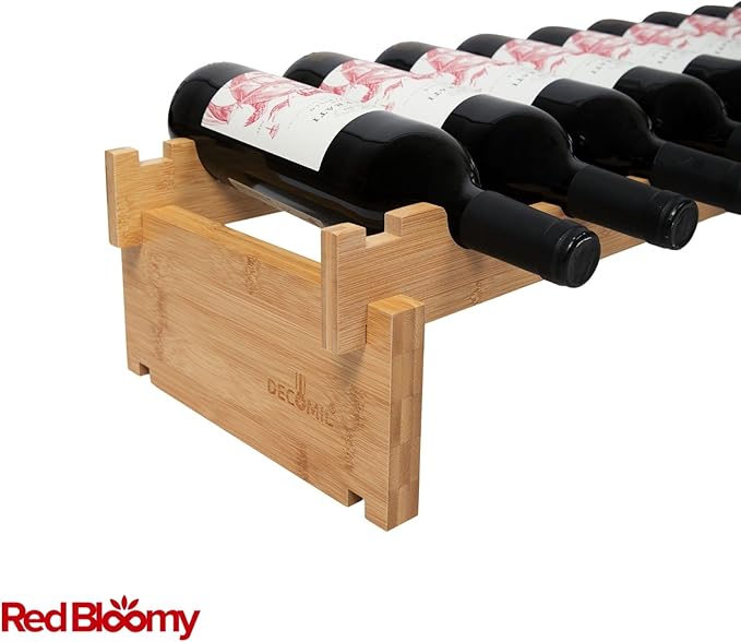 Stackable Bamboo Wine Rack for 72 Bottle, 8-Tier and Sturdy, Free Standing, Modular Wine Storage, Wine Bottle Storage for Cellar, Kitchen and Dining Room (9 Bottle)