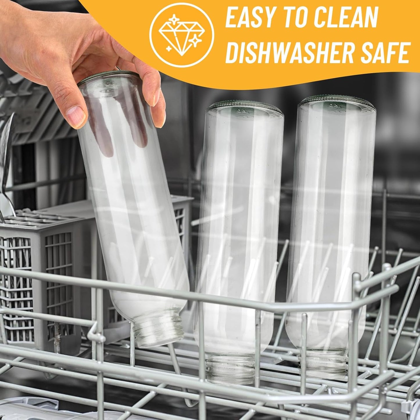 Sursip 18oz Glass Water Bottle Set of 6, Clear glass juice bottle for juicing,Reusable Drinking Bottles with Stainless Steel Lid,Beverage Storage Containers for Refrigerator-BPA Free,Leak Proof