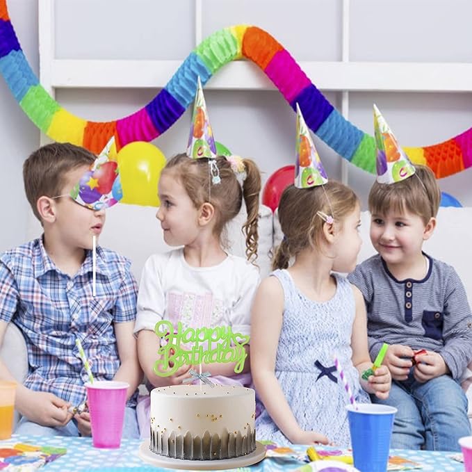 Glow Party Neon Birthday Cake Toppers Happy Birthday Cake Topper 3D Green Cake Decorations