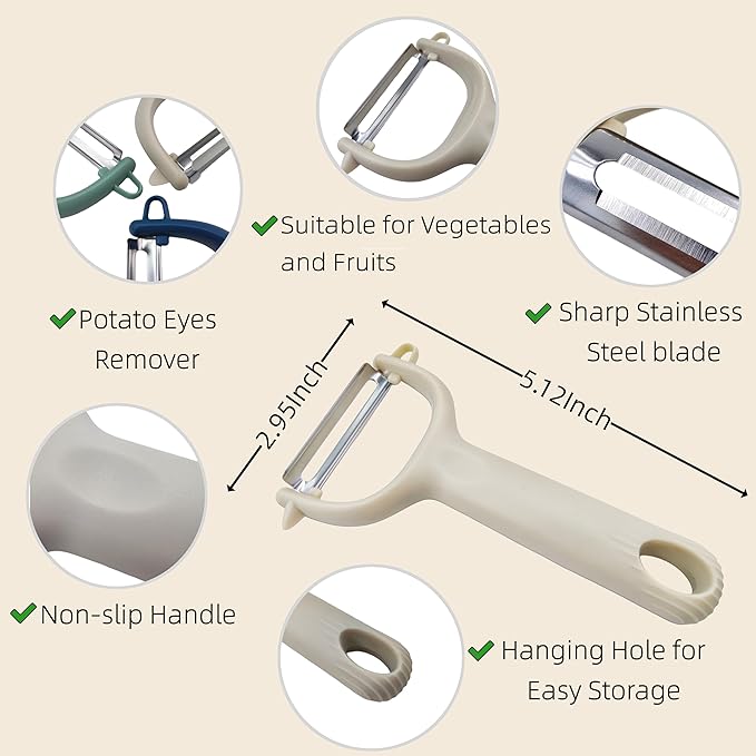 Trez Treamer 6-Pack Vegetable Peelers for Kitchen,Stainless Steel Apple Peeler Set for Veggie Carrot Fruit Zucchini Cucumber Peeler Sharp Potatoes & Potato Peeler Bulk with Non-Slip Handle (Y)