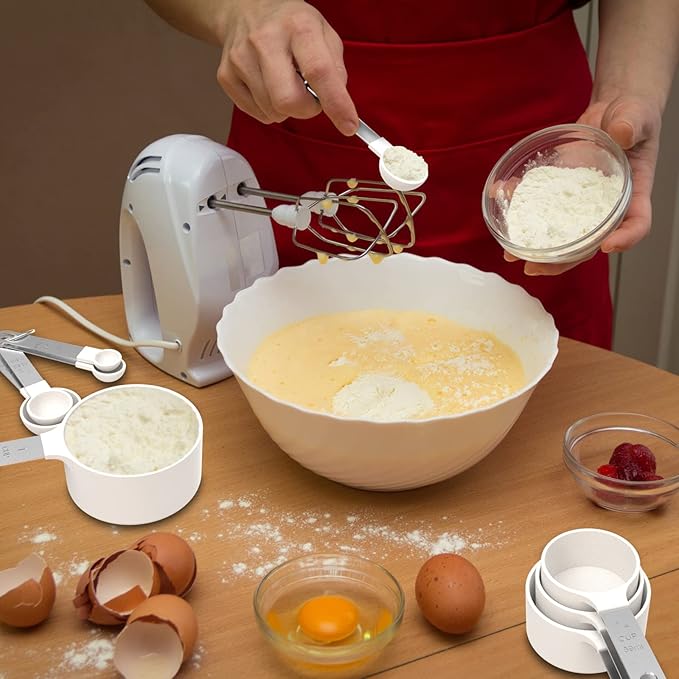TILUCK Measuring Cups & Spoons Set, Stackable Cups and Spoons, Nesting Measure Cups with Stainless Steel Handle, Kitchen Gadgets for Cooking & Baking(white)