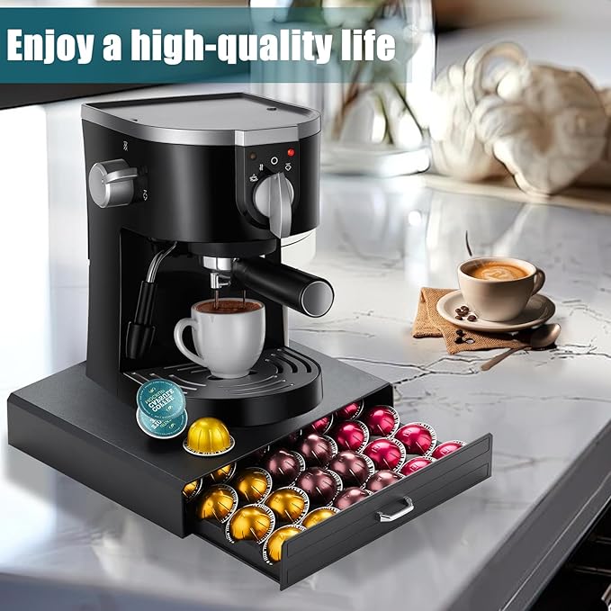 K Cup Holder Drawer 30 Pods Capacity, One Drawer Design for Nespresso/Keurig/Vertuo Pod Holder, Black