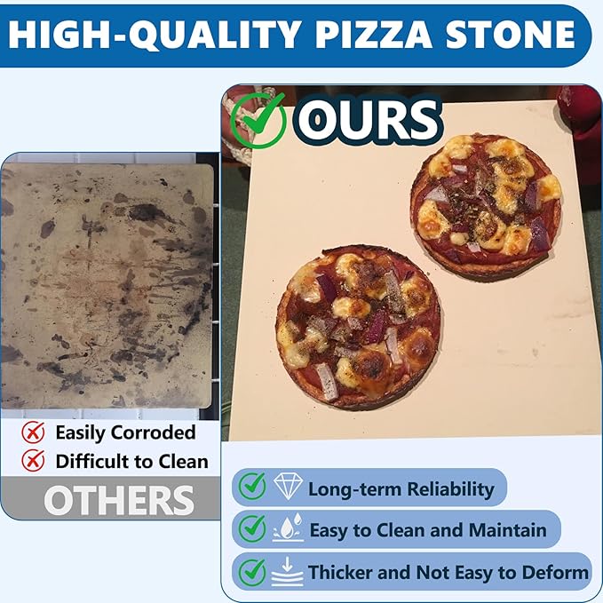 SafBbcue Square Cordierite Pizza Stone Ideal for Ooni Koda & Fyra 12 Uuni Pizza Oven Most Similar Size Oven and Grill 13.2" x 13.2" x 0.4" Ceramic Baking Stone BBQ Baking Accessories