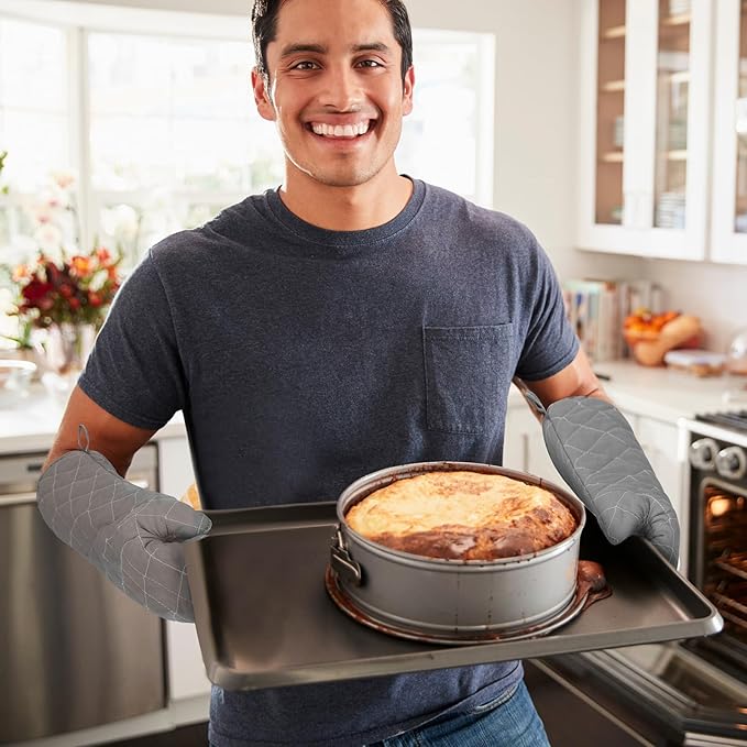 2 Pairs 17 Inch Extra Long Oven Mitts Heat Resistant Cotton Lining Oven Thick Gloves Kitchen Food Service Mittens for Pot Holders Cooking Baking BBQ, up to 482f (Grey)