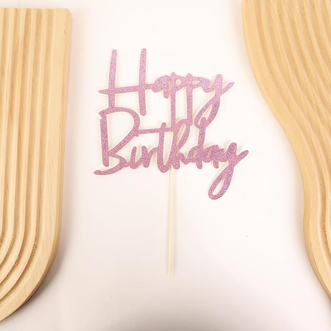 Happy Birthday Cake Topper - Glitter Purple Birthday Cake Top Decorations (Purple)
