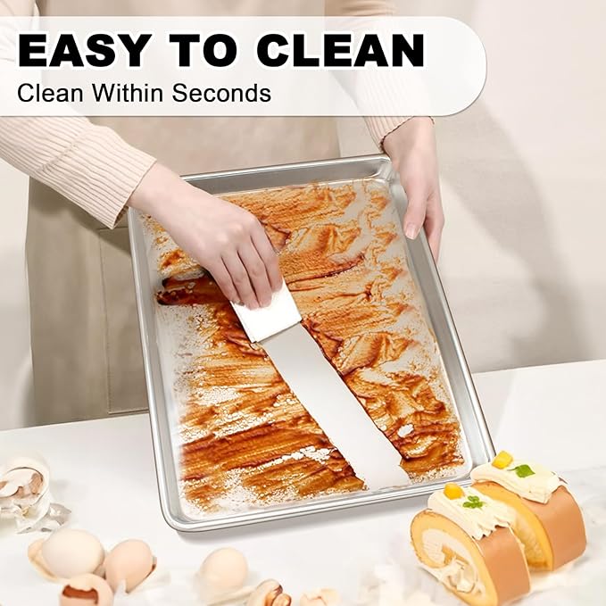 Half Sheet Pans with Rack Set, 18 Inch Commercial Quality Baking Sheet Pan Set, Natural Aluminum Cookie Sheet, Warp Resistant Nonstick Thick Cookie Tray Pans for Baking, Roasting