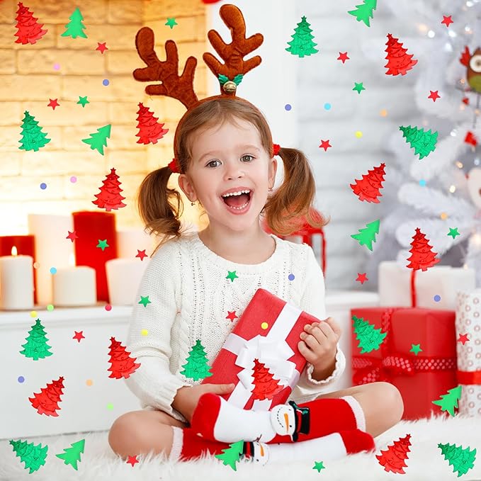 MARFOREVER Christmas Glitter Confetti, Tree Metallic Foil Confetti Party Scatter Red Green Xmas Stars Sequins Sprinkles Table for Winter Christmas Party Supplies Decorations