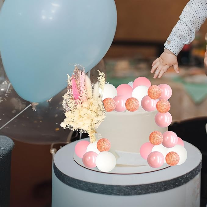 Gyufise 21 Pack Flower Boho Cake Topper Ball Cake Decorations Palm Leaves Plants Cake Decor for Girl Bohemian Princess Theme Wedding Baby Shower Birthday Party Supplies Pink White