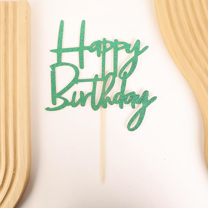 Happy Birthday Cake Topper - Glitter Green Birthday Cake Top Decorations (Green)