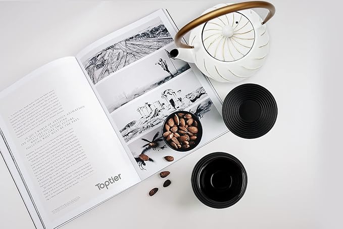 Tea Kettle, TOPTIER Japanese Cast Iron Teapot with Stainless Steel Infuser, Cast Iron Tea Kettle Stovetop Safe, Wave Design Tea Pot Coated with Enameled Interior for 30 Ounce (900 ml), White