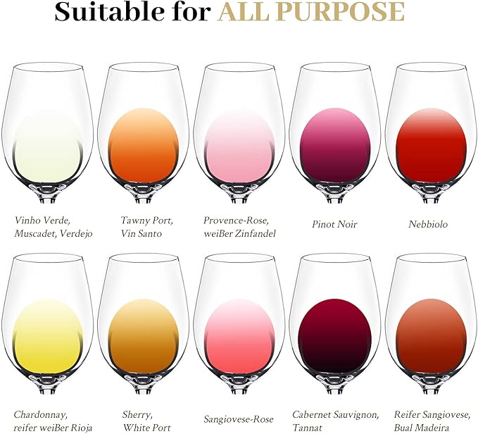 JBHO Crystal Wine Glasses - Hand Blown Red or White Wine Glasses -18 Ounce - Set of 2 - Lead-Free Premium Crystal - Long Stem Wine Glasses - Clear