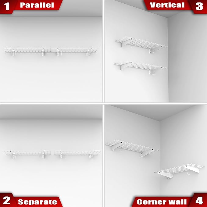 WALMANN 2 Pack Garage Wall Shelves, 45x15 inch Wall Mounted Storage Shelves for Garage Heavy Duty Wall Shelving, Holds Up to 220 Lbs(White)
