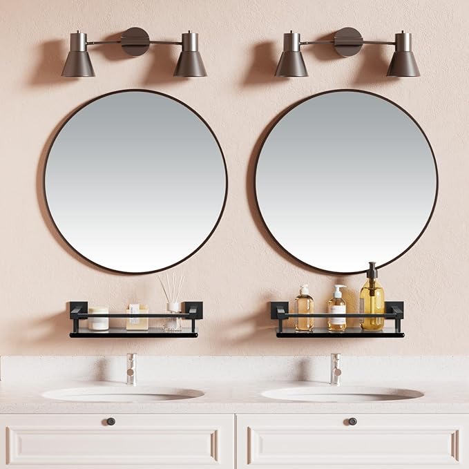 Alise Glass Shelves for Bathroom Wall, Tempered Glass Bathroom Shelf Wall Mounted, Modern Space Saving Floating Shelves 12 inch, Matte Black