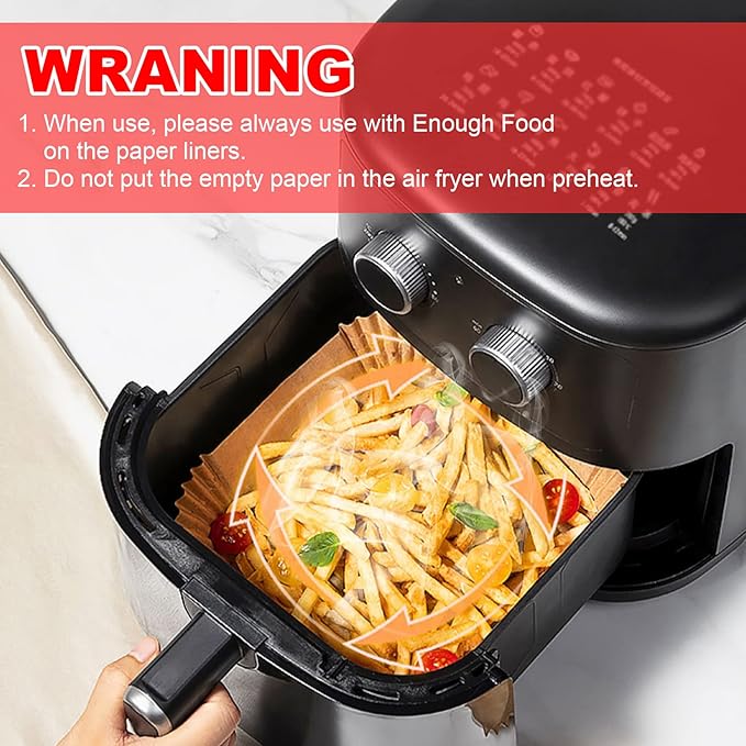 Vailnd 9inch Square Air Fryer Disposable Paper Liners, 125PCS Non-Stick Food Grade Air Fryer Parchment Liner, Oil Resistant, Waterproof, Food Grade Baking Paper for 8-12 QT Air Fryer Microwave