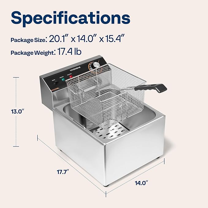VIVOHOME 1700W 20 QT Electric Deep Fryer with 11.6 QT Removable Basket, Overheat Protection and Temperature Control for Commercial and Home Use