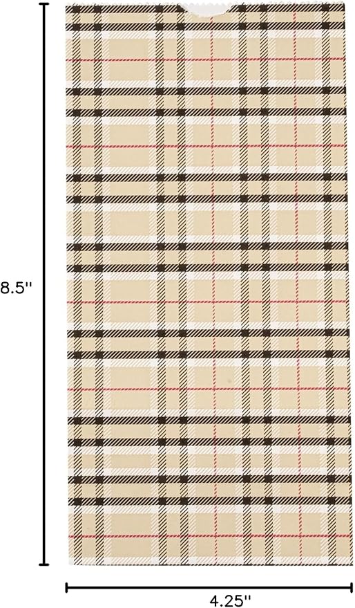 Restaurantware Bag Tek 2 LB Disposable Lunch Bags 100 Sturdy Take Out Bags - Flat Bottom Great For Restaurants Cafes And Bakeries Plaid Paper Popcorn Bags Versatile For Grocery And More