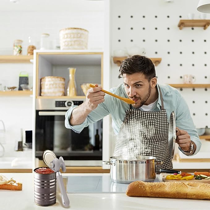 Can Opener Manual Tin Opener Stainless Steel Heavy Duty, Oversized Hand-held Easy Rotary Knob, Safe Cut Manual Can Opener with Non-Slip Handle, Smoother Cut Sharp Blade for Seniors Kitchen Tool, Grey