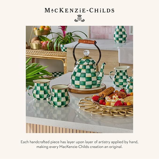 MACKENZIE-CHILDS Enamel Utensil Holder, Kitchen Utensil Holder for Countertop, Green-and-White Emerald Check