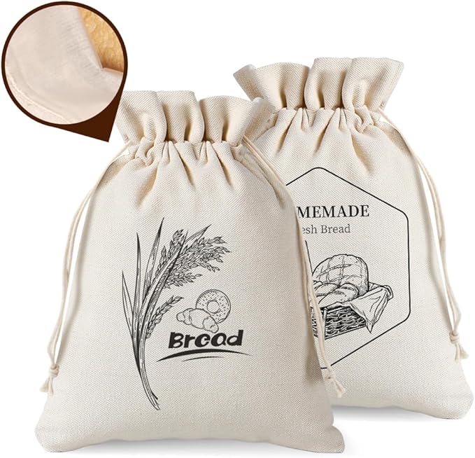 2 Pack of Bread Bags for Homemade Bread,Reusable Linen Sourdough Storage Bags with Plastic Liner,Cotton (17.7" x12")