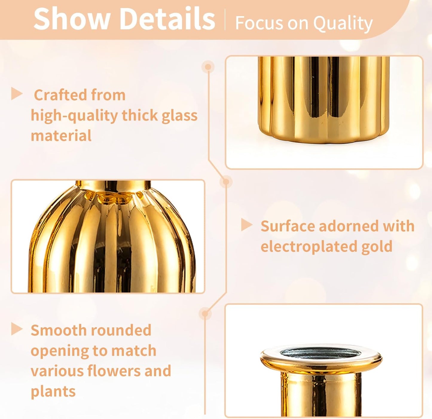 NUPTIO Bud Vases Small Gold: 12 Pcs Glass Vase Set in Bulk for Flowers - Mini Vintage Flower Bottle Single Assorted Vases for Wedding Table Centerpieces