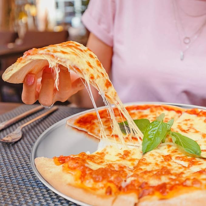 P&P CHEF 12 + 13.5 + 13.5 Inch Pizza Pan, 3 Pieces Stainless Steel Round Pizza Tray Dish Plate For Oven Baking Roasting, Healthy & Heavy Duty, Rust Free & Dishwasher Safe -Silver