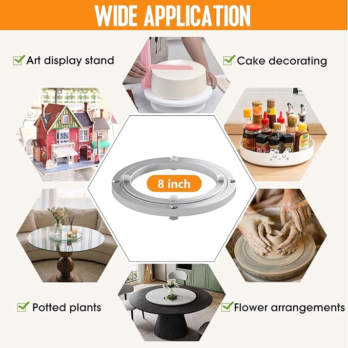 Pisman Aluminium Alloy Turntable Bearing, Heavy Duty Lazy Susan Rotating Bearing Turntable,Smooth Swivel Plate Hardware for Round Dining Table,DIY. Silent Rotating Base Only(8inch)