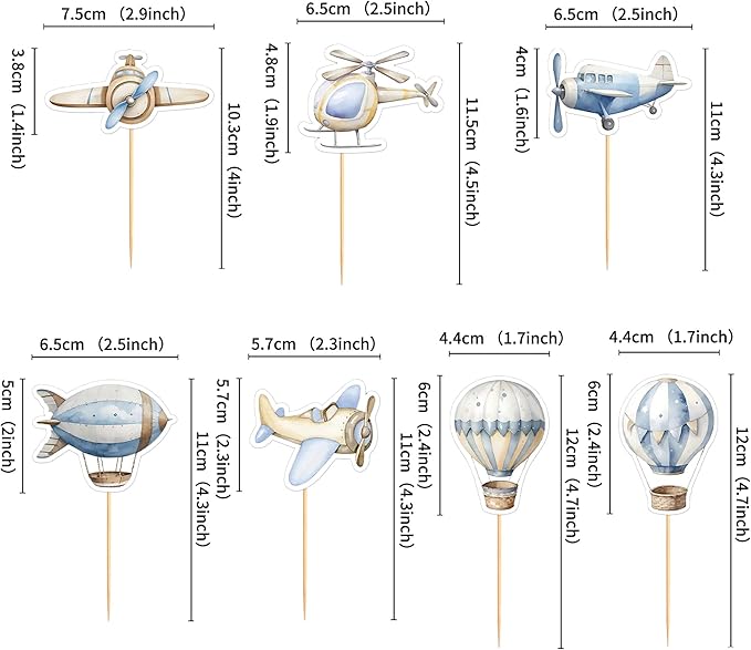 35PCS Airplane Cupcake Toppers Hot Air Balloon Helicopter Travel Themed Party Decorations Baby Shower Kids Boys Girls Birthday Party Cake Decorations Supplies