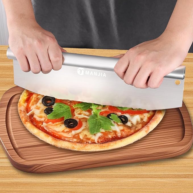 MANJIA Perforated Pizza Peel – 12 inch Aluminum Pizza Paddle with Rocker Cutter Storage Bag – Lightweight Nonstick Metal Pizza Paddle Set for Homemade Baking Pizza Oven & Stone (silver)