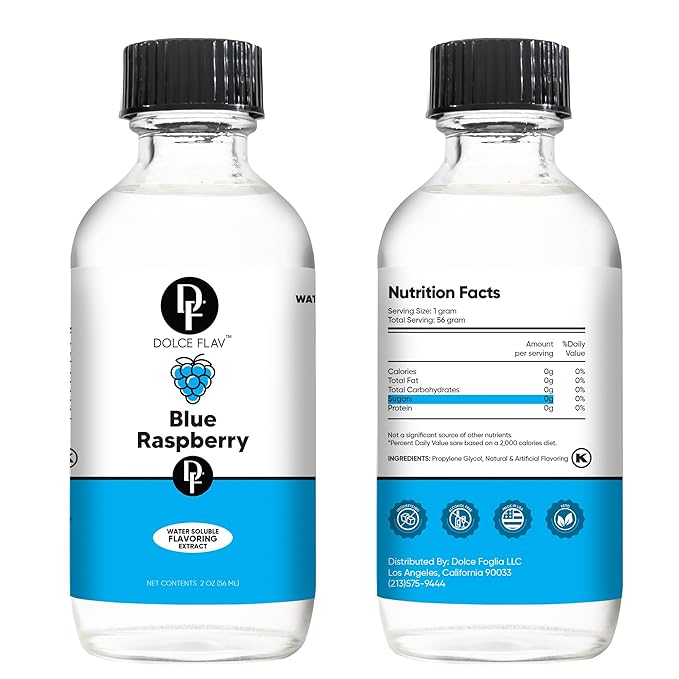 Dolce Flav Blue Raspberry Extract – 2 Ounce Oil-Soluble Kosher, Sugar-Free, Concentrated Blue Raspberry Flavoring for Baking, Chocolates & Desserts, Includes Measured Dropper