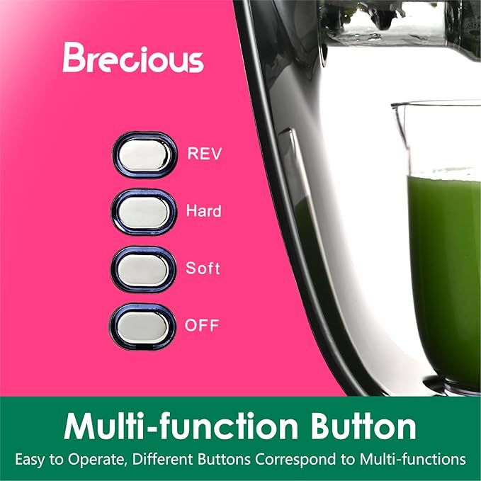 Slow Masticating Juicer,Brecious Cold Press Juicers with 2 Speed Modes & Quiet Motor,Juicers Machines Vegetable and Fruit with Reverse Function,Celery Juicer,BPA-Free,Easy to Clean (Pink)