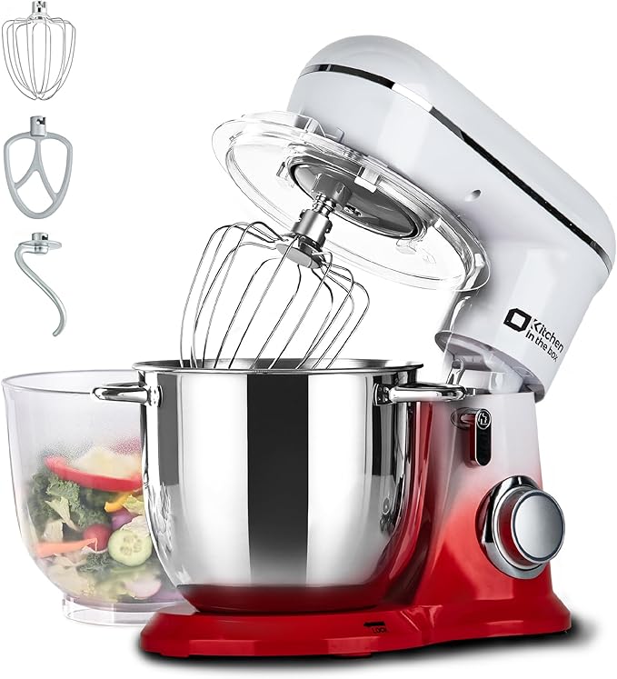 Kitchen in the box Stand Mixer, 5QT + 4.5QT Two bowls Electric Food Mixer, 10 Speeds Kitchen Mixer for Daily Use with Egg Whisk,Dough Hook,Flat Beater (Gradient Red, 5QT)