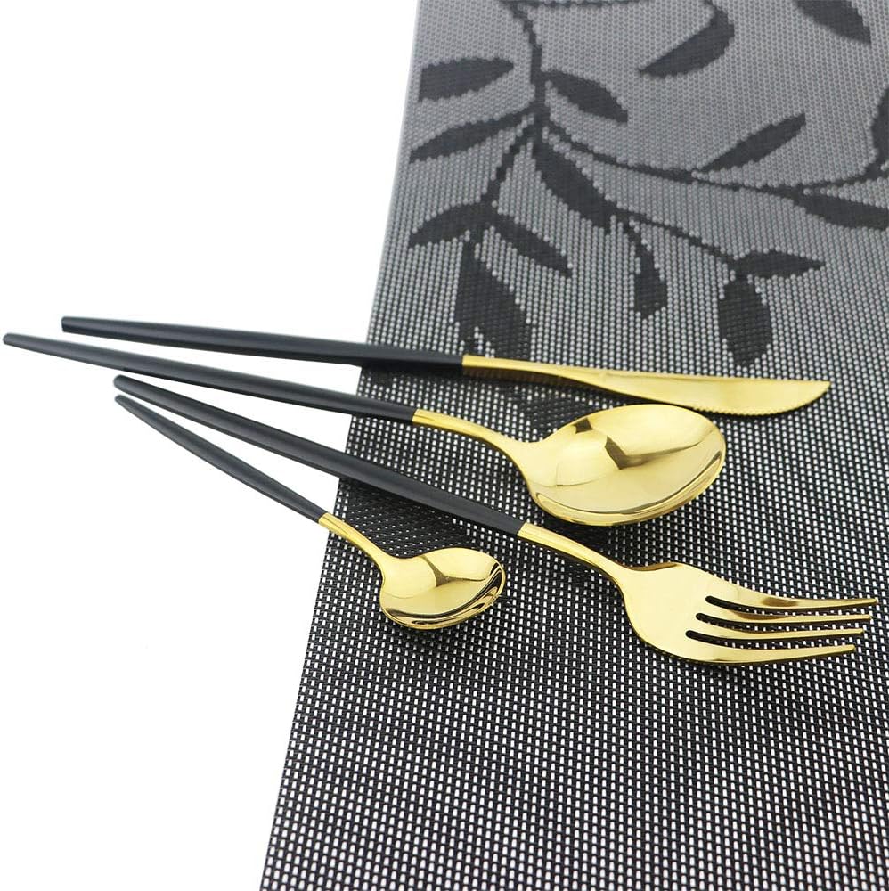 Black Gold Silverware Set, JASHII 30-Piece Stainless Steel Satin Finish Flatware Set, Kitchen Utensil Set, Mirror Polished Tableware Cutlery Set for Home and Restaurant, Dishwasher Safe