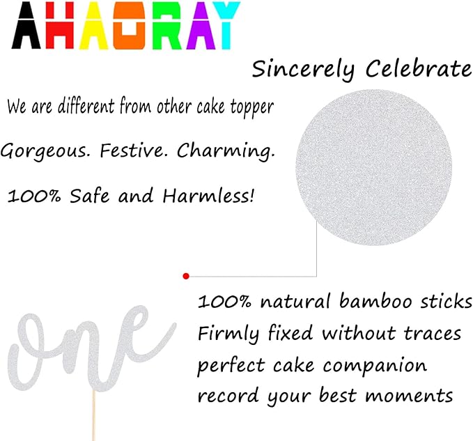 First Birthday Cake Topper - Silver Glitter One Cake Decorating Supplies for Girls and Boys, Perfect for Baby Shower/Gender Revealing Party/Baby Party Photo Booth Props