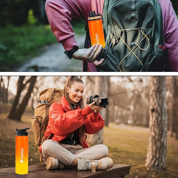 Lexlion Tea Infuser Bottle - Fruit Infusion Water Bottle 22 Oz, Triple Walled Insulated Stainless Steel Bottle, Thermal Leaf Infuser, Silicone Sleeve, 3 Lids Leakproof, Metal Mug Gallon