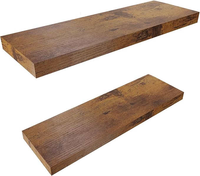 Colima 24" Modern Wood Floating Shelves, 2-Pack, 1.3" Thick, Wall Mounted, 50 lbs Capacity, Bedroom, Bathroom, Kitchen