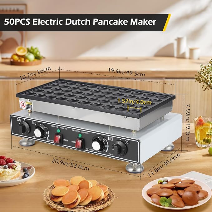 Dyna-Living Commercial Mini Pancake Maker 50PCS Dutch Pancake Maker 1600W Mini Pancakes Maker Machine, Restaurant Dorayaki Maker Stainless Steel Poffertjes Maker, Non-stick Coating
