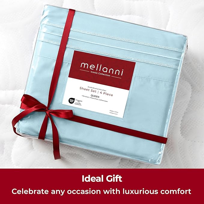 Mellanni Twin XL Sheets Set - 3 PC Iconic Collection Bedding - Hotel Luxury, Extra Soft, Cooling Bed Sheets - Wrinkle, Fade, Stain Resistant (Twin Extra Long, Aqua)