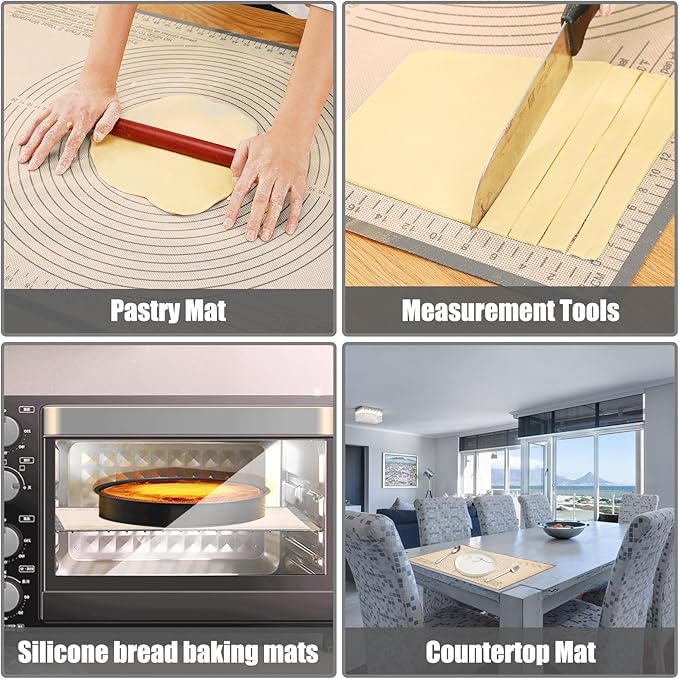 Silicone Pastry Mat 36x24 Inch - Nonstick Baking Mat Perfect for Dough, Pastry, Pie Crust, Fondant, Pasta/Pizza, Kitchen Counter