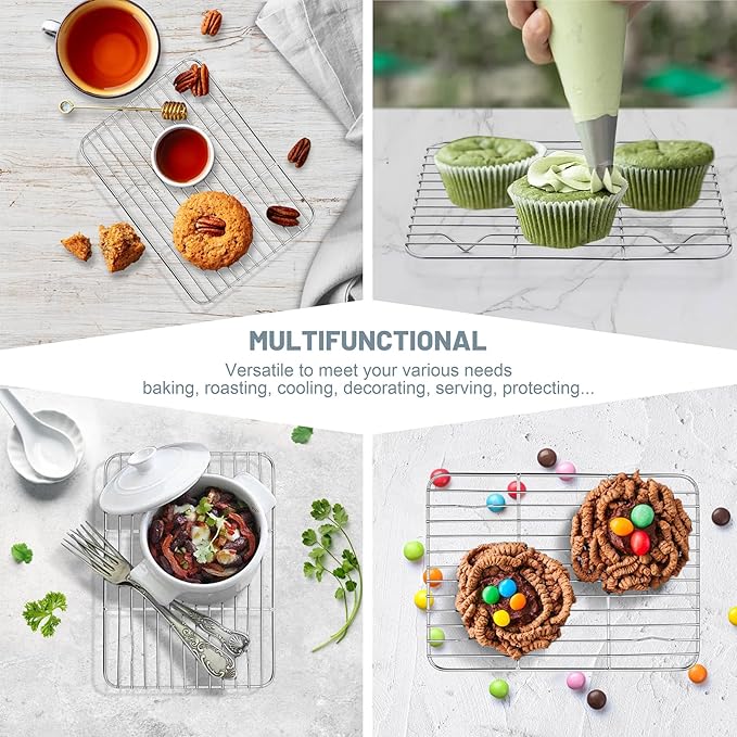 TeamFar Cooling Rack, 8.75” x 6.25” Stainless Steel Wire Baking Rack for Cooking Roasting Grilling, Fit for Oven Pan, Oven & Dishwasher Safe, Non-toxic & Heavy-Duty, 2PCS