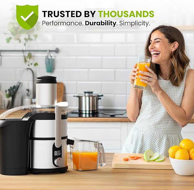 Eurolux 800W Premium Centrifugal Juicer for Whole Fruits and Vegetables – TurboJet Extraction System – 5-Speed Dial with Digital Display – Wide 3” Feed Chute – Easy to Clean – BPA-Free- Stainles Steel