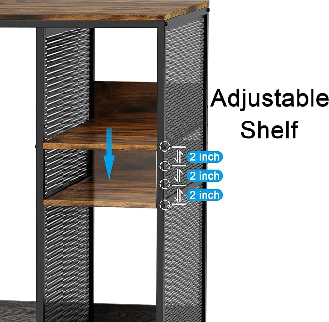 3-Tier Mini Fridge Cabinet with Storage, Industrial Style Kitchen Microwave Stand Baker Rack, Utility Storage Shelf with Mini Fridge Space for Home Kitchen Dorm, Vintage Wood