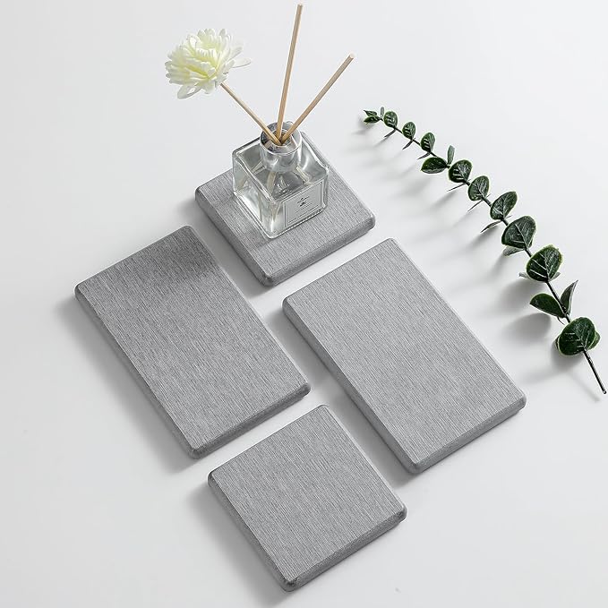4PCS Bathroom Sink Vanity Trays, Diatomaceous Earth Quick Stone Drying Mat Kitchen Counter Dish Soap Dispenser Sponge Holder, Water Absorbing Caddy Organizer for Bottle & Cup, Light Gray