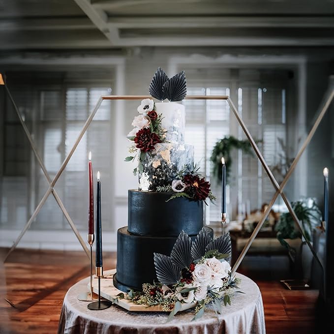 Gyufise 6Pcs Paper Palm Fan Cake Toppers Palm Spear Leaves Fan Cupcake Toppers Cake Insert Decorations Craft DIY Cake Bakeware Decoration for Birthday Party Wedding Party Decor Supplies Light Black