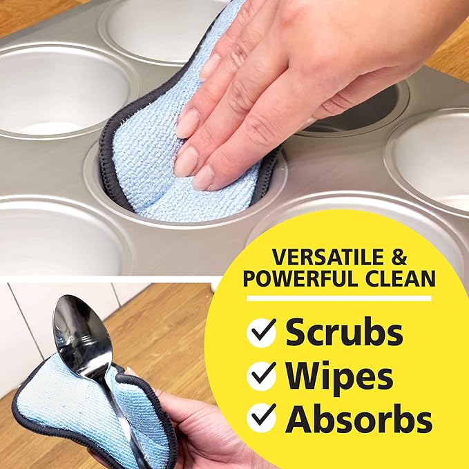 Original Scrub-N-Wipe Pad by Tuff-Scrub, 6-Pack, Microfiber, Multi-Surface, Non-Scratch, Dual-Sided, Scrubber for Dishes, Sinks, Non-Stick Cookware – Machine Washable, Durable Kitchen Sponge (Small)