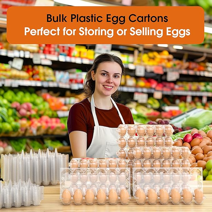 100 Pack Egg Cartons Cheap Bulk, 12 Count Clear Empty Egg Cartons for Fresh Chicken Eggs, 2x6 Grids Reusable Egg Holder Trays for Refrigerator Use, Chicken Farming, Family Storage and Market Purpose