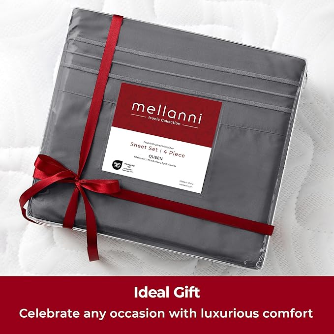 Mellanni Twin XL Sheets Set - 3 PC Iconic Collection Bedding - Hotel Luxury, Extra Soft, Cooling Bed Sheets - Wrinkle, Fade, Stain Resistant (Twin Extra Long, Gray)