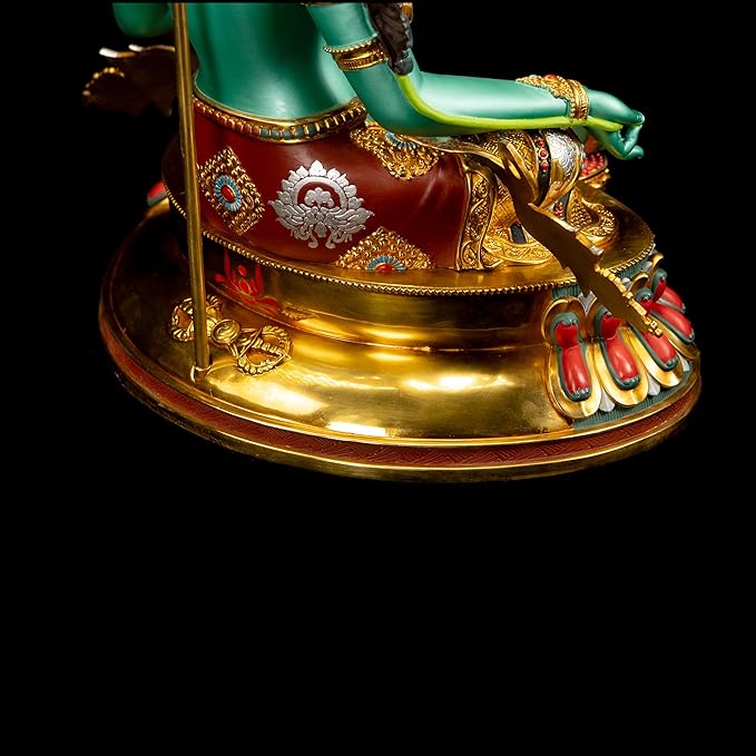 Green Tara Buddha Statue for Zen Decor Indoor, Tibetan Buddhism Handmade Copper Sculpture, Hand-Painted Colored Buddhist Budda, 10.62"