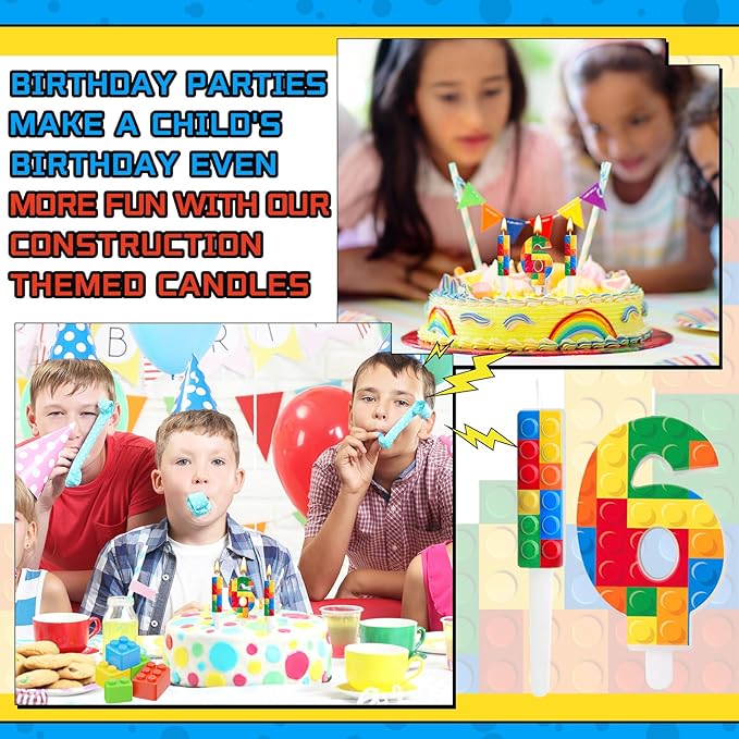 7 Pcs Building Block Themed Birthday Candles Set Building Blocks Number 6 Candle Cake Topper for Building Block Party Decoration Supplies (Number 6)
