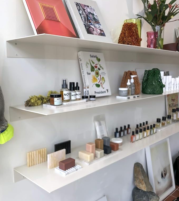 DIY CARTEL Made in USA Linear Floating Shelf - Forged Raw Steel - Industrial Heavy Duty Metal Wall Mounted Modern Rustic Farmhouse Designed Shelf Ledge (48-in X 8-in Powder Coated White)