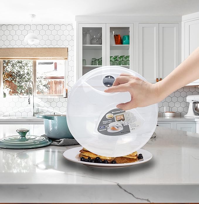 Microwave Splatter Cover for Food Large Microwave Plate Cover Guard Lid with Steam Vents, 1.5 Inch BPA Free & Dishwasher Safe-Grey